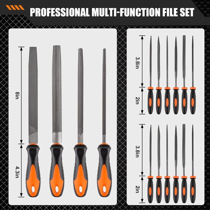 Devvicoo Store 17 PCS Metal File Set Upgraded Hemicycle, Angle, Round, Flat & Needle Files for Plastic, Wood, Metal Projects - Alloy Steel Hand Tools with Storage Case - Image 2